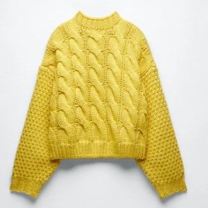ZARA CABLE-KNIT SWEATER JUMPER ARAN KNITTED CHUNKY LEMON YELLOW